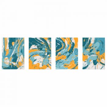 Set 4 tapeturi autoadezive Premium, textura canvas, Linii galben-albastre, 130 x 41