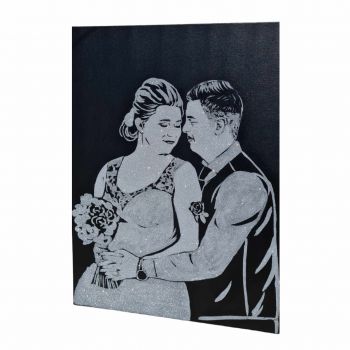 Tablou cu sclipici argintiu, pictat manual dupa poza ta, 100x80 cm, 2 persoane