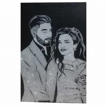 Tablou cu sclipici argintiu, pictat manual dupa poza ta, 50x70 cm, 2 persoane
