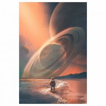 Tapet autoadeziv Premium, textura canvas, Astronaut, Planete, 130 x 87 cm
