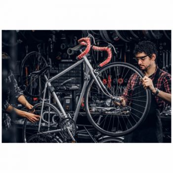 Tapet autoadeziv Premium, textura canvas, Atelier reparatii biciclete, 130 x 87 cm