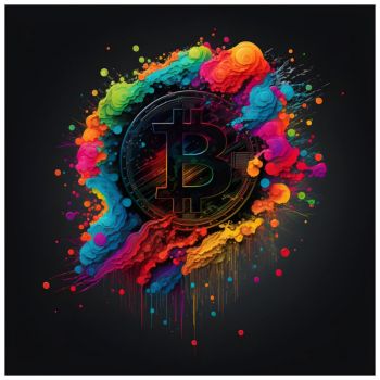 Tapet autoadeziv Premium, textura canvas, Bitcoin multicolor, 130 x 87 cm ieftin