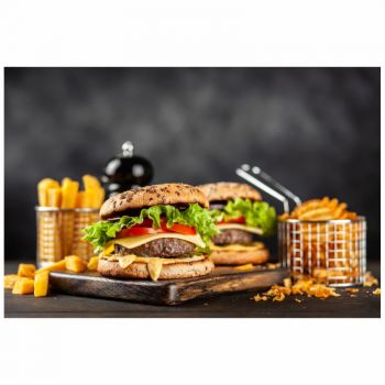 Tapet autoadeziv Premium, textura canvas, Burger cu cartofi, 130 x 87 cm