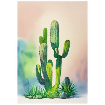 Tapet autoadeziv Premium, textura canvas, Cactus pictat, 130 x 89 cm
