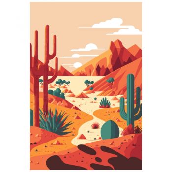 Tapet autoadeziv Premium, textura canvas, Cactusi in natura, 130 x 87 cm