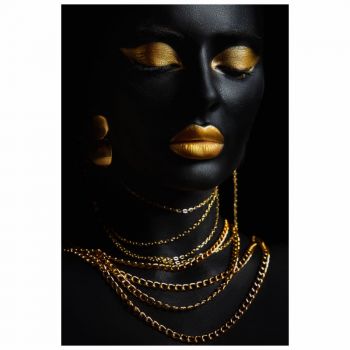 Tapet autoadeziv Premium, textura canvas, Chip de fata negru-gold, 130 x 87 cm