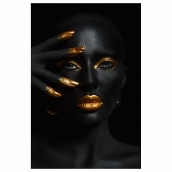 Tapet autoadeziv Premium, textura canvas, Chip de fata negru-gold, blue eyes, 130 x 87 cm ieftin