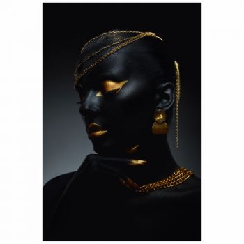 Tapet autoadeziv Premium, textura canvas, Chip de fata negru-gold, lantisoare, 130 x 87 cm