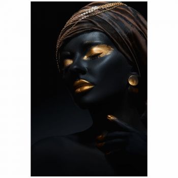 Tapet autoadeziv Premium, textura canvas, Chip de fata negru-gold, turban, 130 x 87 cm