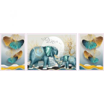 Tapet autoadeziv Premium, textura canvas, Elefanti in natura, 130 x 47 cm