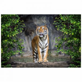 Tapet autoadeziv Premium, textura canvas, Tigru in jungla, 130 x 87 cm