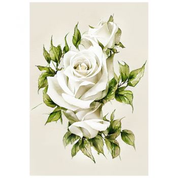 Tapet autoadeziv Premium, textura canvas, Trandafiri albi, 130 x 89 cm ieftin