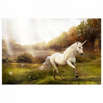 Tapet autoadeziv Premium, textura canvas, Unicorn in padure, 130 x 87 cm