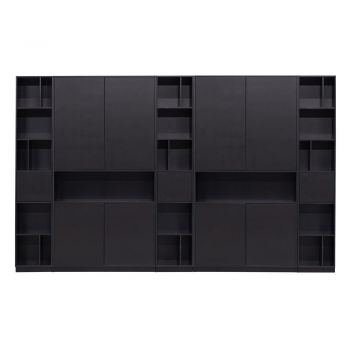 Bibliotecă modulară neagră din lemn masiv de pin 340x210 cm Finca – WOOOD