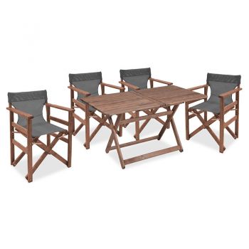 Set de gradina masa si scaune Retto 5 bucati din lemn masiv de fag culoarea nuc-gri inchis 120x75x71cm ieftin