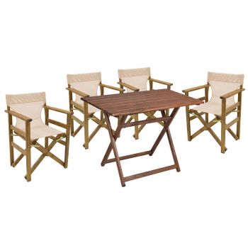 Set de gradina masa si scaune Retto 5 bucati din lemn masiv de fag culoarea nuc, PVC ecru 80x60x72cm ieftin