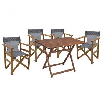 Set de gradina masa si scaune Retto 5 bucati din lemn masiv de fag culoarea nuc, PVC gri 80x60x72cm ieftin