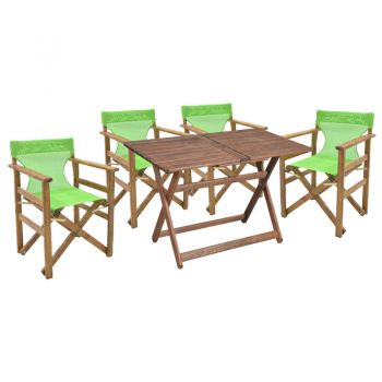 Set de gradina masa si scaune Retto 5 bucati din lemn masiv de fag culoarea nuc-verde deschis 120x75x71cm ieftin