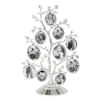 Ramă foto argintie de sine stătătoare din metal 27x18 cm Family Tree – Zilverstad