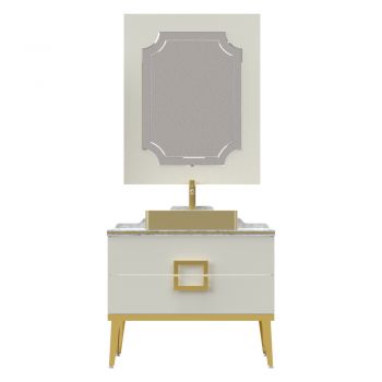 Set mobilier baie Pierre Cardin Mercury 3 piese 90 cm alb-auriu ieftin