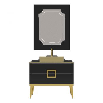 Set mobilier baie Pierre Cardin Mercury 3 piese 90 cm negru-auriu