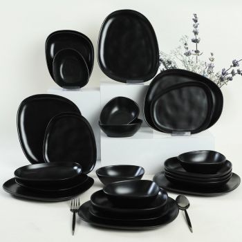 Set de cină din ceramică, Negru, 30 cm