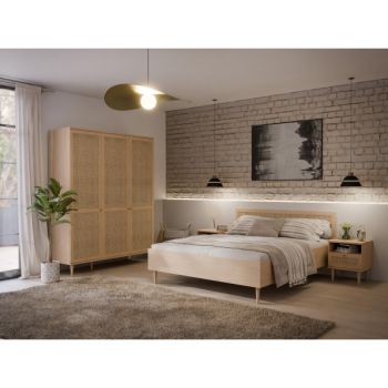 Set Dormitor Charleston, Dulap Cu 3 Usi, 2 Noptiere Si Pat Cu Dimensiune saltea 160 x 200 Cm ieftin
