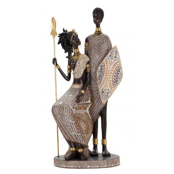 Statueta decorativa Tribal Masai Family, Mauro Ferretti, 16x11.5x38 cm, polirasina, multicolor
