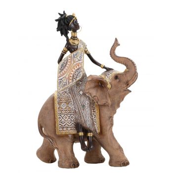 Statueta decorativa Tribal Masai with Elephant, Mauro Ferretti, 22.5x12x32.5 cm, polirasina, multicolor