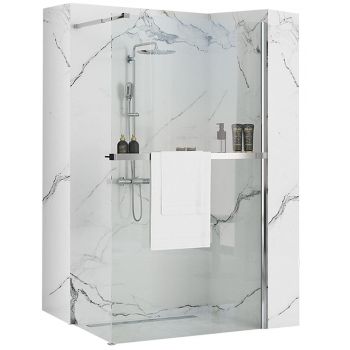 Paravan de duș Rea Aero Evo, tip walk-in, cu suport de prosoape, crom - 100 cm