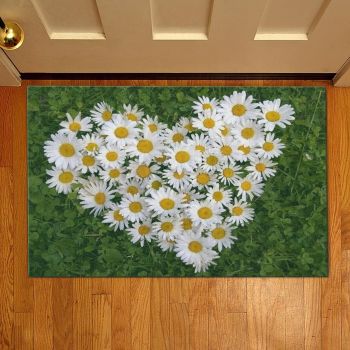 Covoras de intrare Heart of flowers, Casberg, 38x58 cm, poliester, verde/alb la reducere