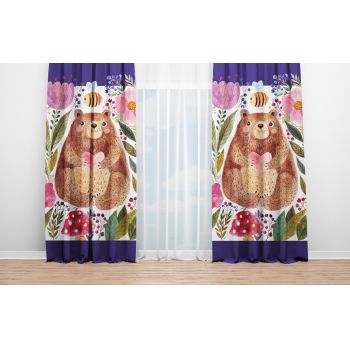 Draperie Bear w heart, Oyo Kids, 140x240 cm, poliester, multicolor