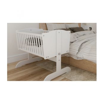 Patut balansoar din lemn pentru bebelusi cu roti incluse Sweet Dream White