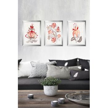 Set 3 tablouri decorative Flower-300, Tablo center, 34x44 cm, MDF, multicolor