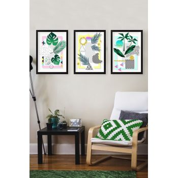 Set 3 tablouri decorative Nature Geometric, Tablo center, 24x29 cm, MDF, multicolor