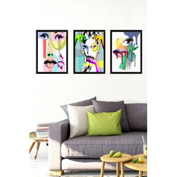 Set 3 tablouri decorative Wild Collage, Tablo center, 24x29 cm, MDF, multicolor