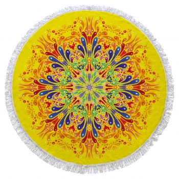 Prosop de plaja Yellow and Flower, Oyo Concept, Ø150 cm, policoton, multicolor