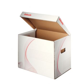 Container arhivare si transport Esselte Standard, cu capac, carton, 100% reciclat, certificare FSC, reciclabil, alb