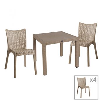 Set de gradina masa si scaune Explore, Confident set 5 piese plastic cappuccino 90x90x73.5 cm