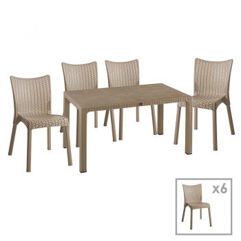 Set de gradina masa si scaune Explore, Confident set 7 piese plastic cappuccino 150x90x73.5cm