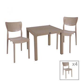 Set de gradina masa si scaune Explore, Ignite set 5 piese plastic cappuccino 90x90x73.5 cm