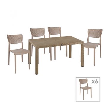 Set de gradina masa si scaune Explore, Ignite set 7 piese plastic cappuccino 150x90x73.5cm