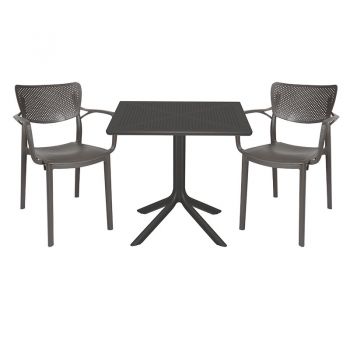 Set de gradina masa si scaune Groovy-Frontline set 3 piese plastic gri inchis 80x80x74.5cm