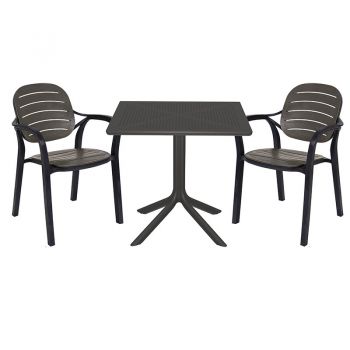 Set de gradina masa si scaune Groovy-Gentle set 3 piese plastic gri inchis 80x80x74.5cm