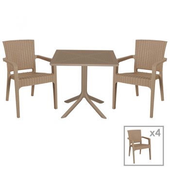 Set de gradina masa si scaune Groovy, Halcyon set 5 piese plastic cappuccino 80x80x74.5cm