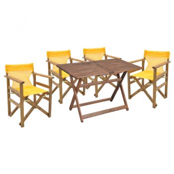 Set de gradina masa si scaune Retto 5 bucati din lemn masiv de fag culoarea nuc-galben 120x75x71cm
