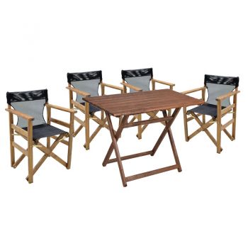 Set de gradina masa si scaune Retto 5 bucati din lemn masiv de fag culoarea nuc, PVC negru 100x60x71cm