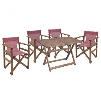 Set de gradina masa si scaune Retto 5 bucati din lemn masiv de fag culoarea nuc-rosu inchis 120x75x71cm