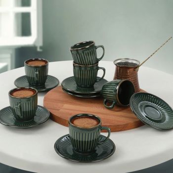 Set cesti de cafea, Keramika, 275KRM1654, Ceramica, Verde inchis ieftin