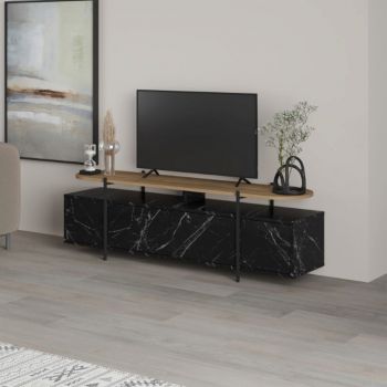 Comoda TV Ondine, Pakoworld, 160x35.5x48 cm, PAL melaminat, negru marmorat/natural